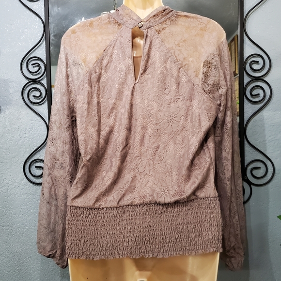 Eva Mendez New York & Co. Lace Longsleeved Smock Waist Top Blouse Size M - Picture 2 of 11